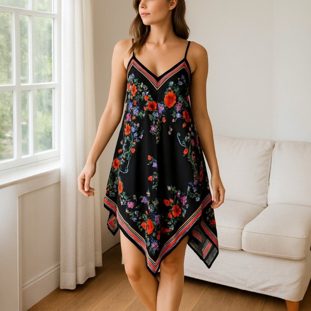 Meraki Floral Handkerchief Hem Dress | Boho Poncho Style | NWT | M